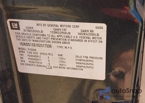 2006 Chevrolet Trailblazer Ls из США, поврежденный, VIN 1GNDS13S162317336